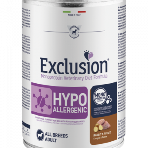 EXCLUSION DOG HYPO CONIGLIO E PATATE LATTINA 400 GR