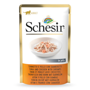 SCHESIR GATTO TONNETTO POLLO E GAMBERI JELLY BUSTINA 85 GR
