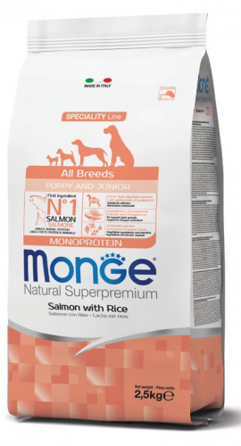 MONGE DOG PUPPY & JUNIOR ALL BREEDS SALMONE E RISO 800 GR