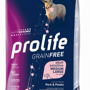 PROLIFE DOG GRAIN FREE ADULT MEDIUM LARGE MAIALE E PATATE 10 KG