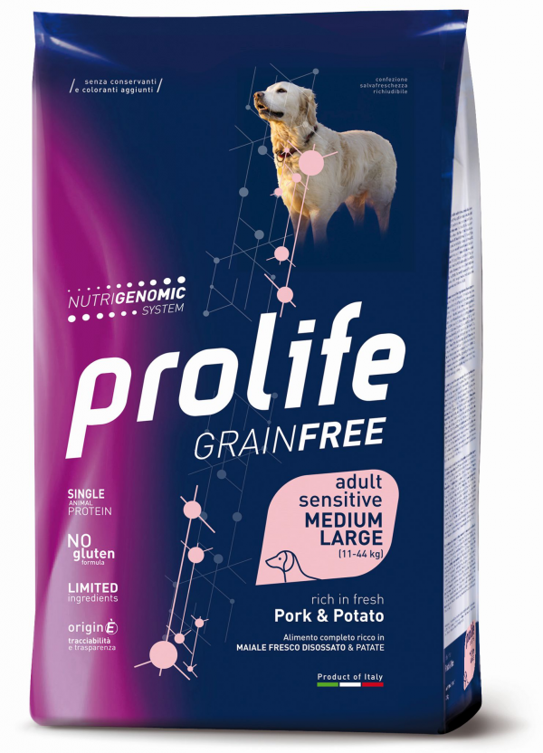 PROLIFE DOG GRAIN FREE ADULT MEDIUM LARGE MAIALE E PATATE 2,5 KG