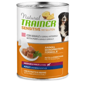TRAINER NATURAL DOG SENSITIVE ADULT MEDIUM MAXI MAIALE E CEREALI LATTINA 400 GR