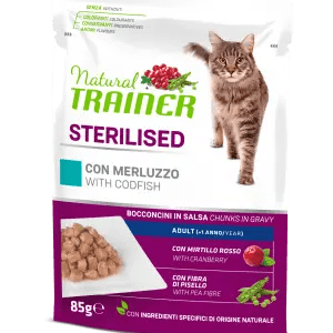 TRAINER NATURAL CAT MULTIPACK STERILIZED MERLUZZO 4 BUSTINE 85 GR
