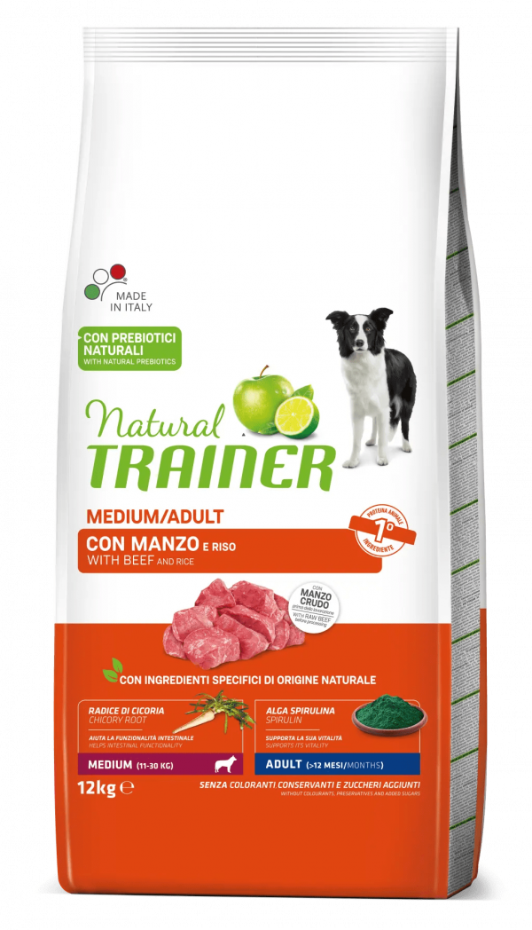 TRAINER NATURAL DOG ADULT MEDIUM MANZO E RISO 12 KG