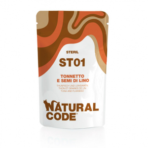 NATURAL CODE GATTO STERILIZED TONNETTO E SEMI DI LINO BUSTINA 70 GR