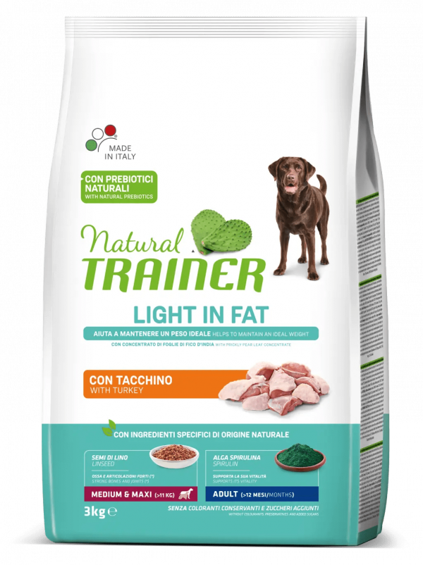 TRAINER NATURAL DOG LIGHT MEDIUM MAXI TACCHINO 3 KG