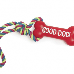 GIOCO CANE OSSO IN VINILE CON CORDA 39 CM