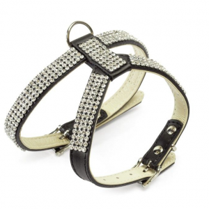 GUINZAGLIO IN PELLE CON STRASS NERO 15X1200
