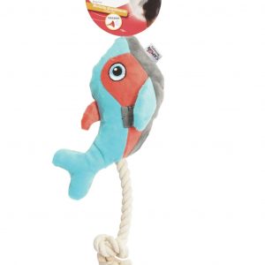 GIOCO CANE PESCE IN PELUCHE CON CORDA E SQUEAKER 24 CM