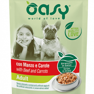 OASY DOG STRACCETTI ADULT MANZO E CAROTE BUSTINA 100 GR