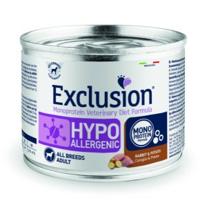 EXCLUSION DOG HYPO CONIGLIO E PATATE LATTINA 200 GR