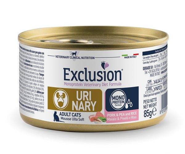EXCLUSION CAT URINARY MAIALE PISELLI E RISO 85 GR