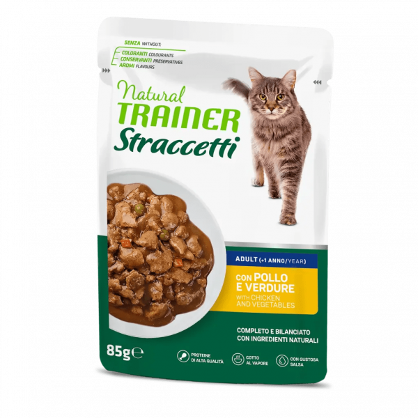 TRAINER NATURAL CAT STRACCETTI ADULT POLLO BUSTINA 85 GR